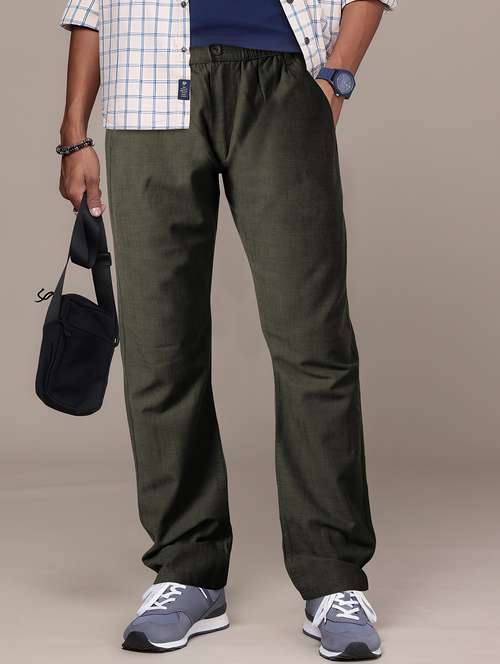 men solid mid rise flat front casual trouser - 22141588 -  Standard Image - 0