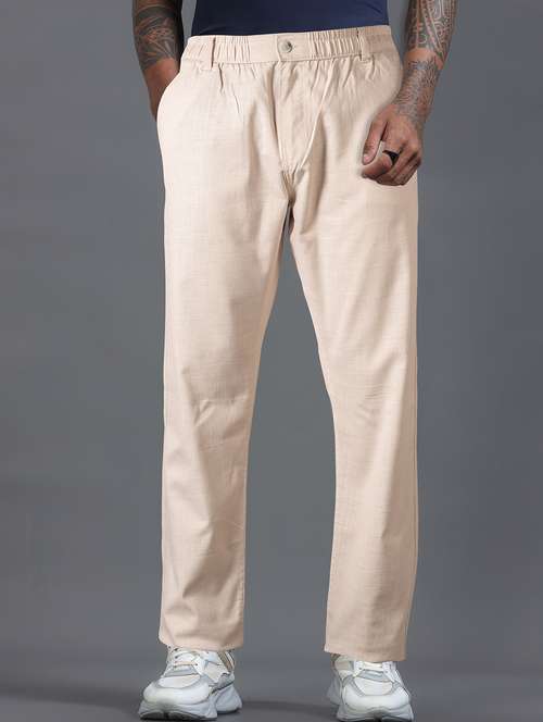 men solid mid rise flat front casual trouser - 22141593 - Standard Image - 0
