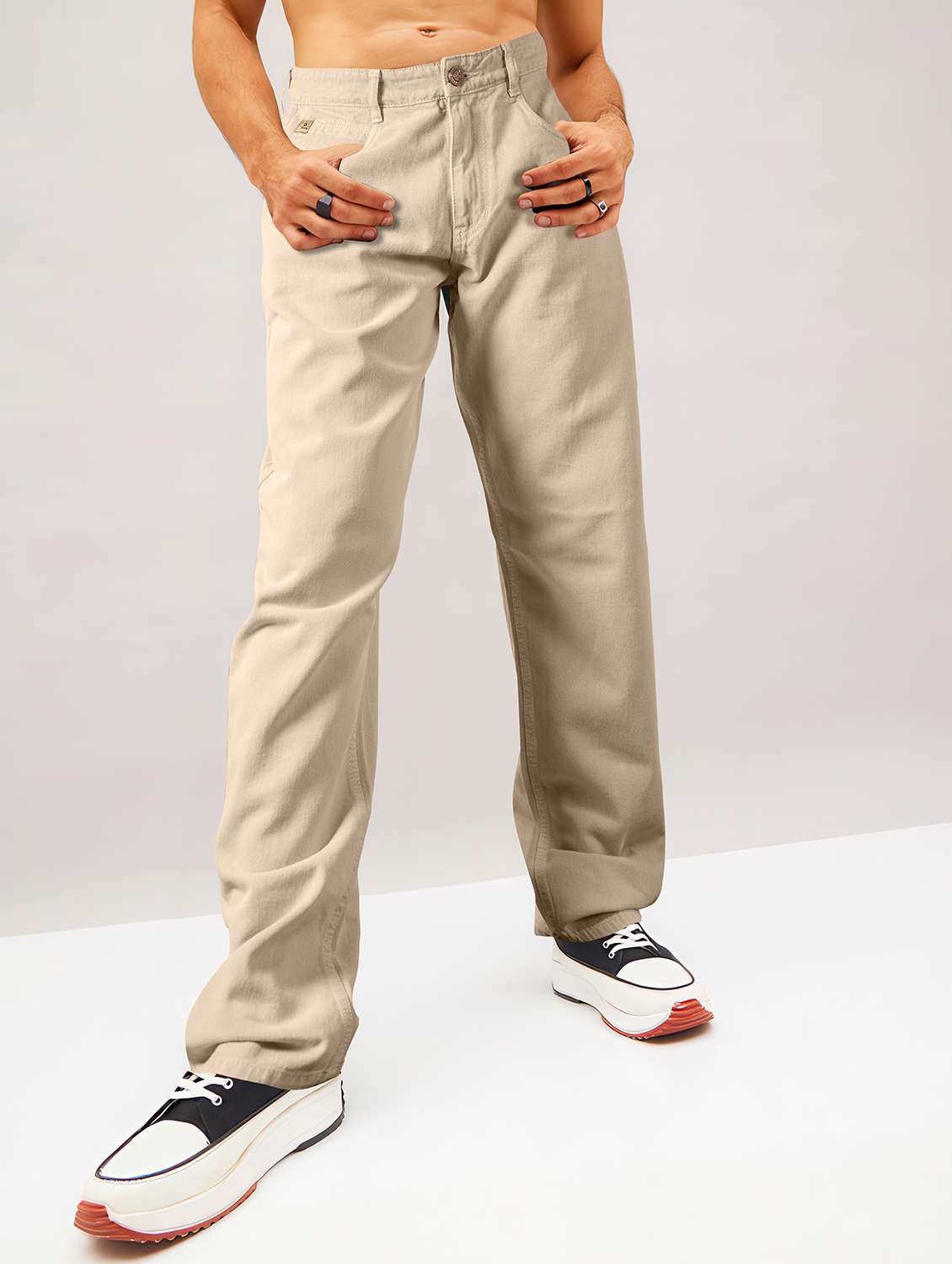 men plain mid rise full length jean