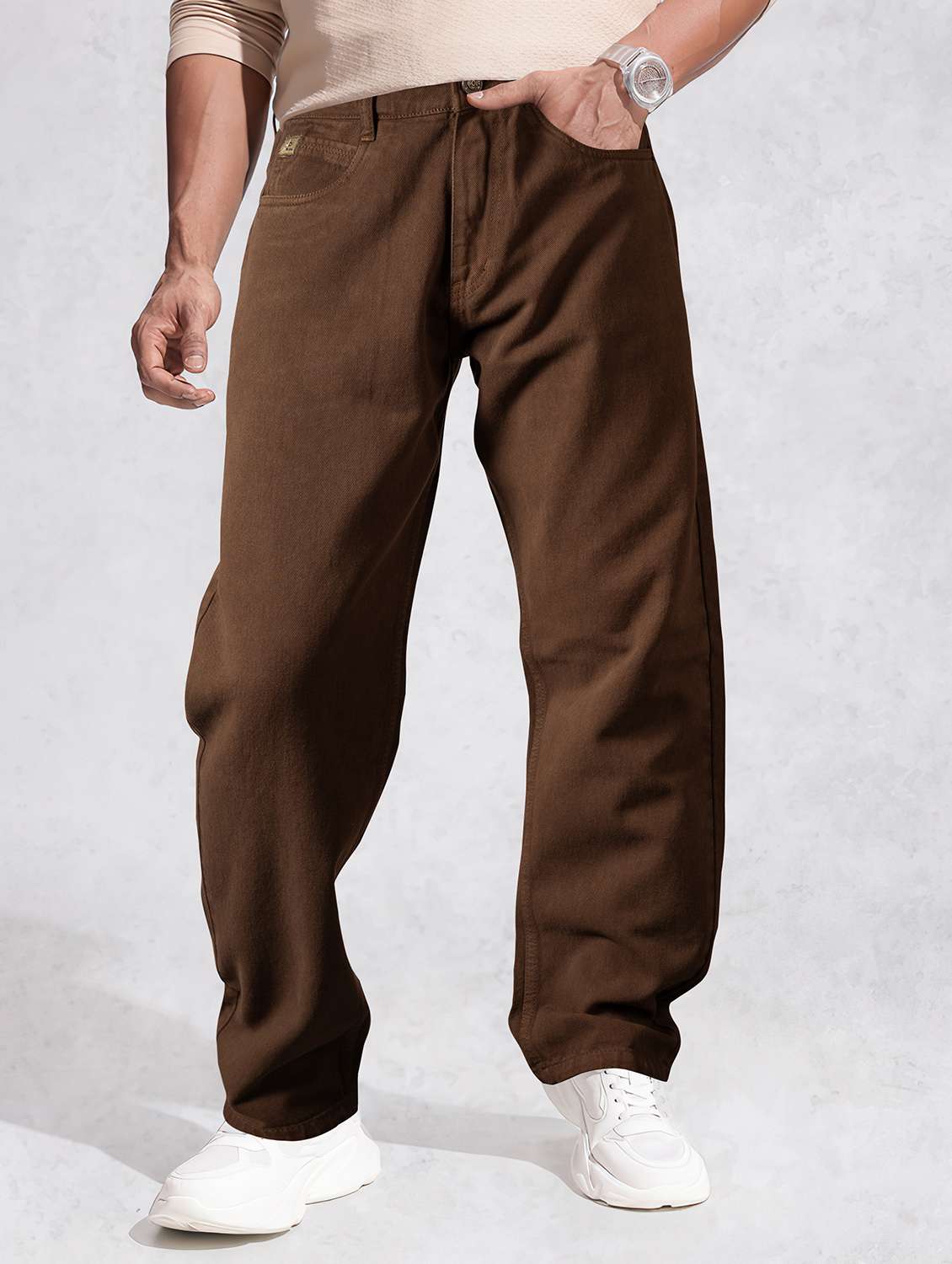 men plain mid rise full length jean