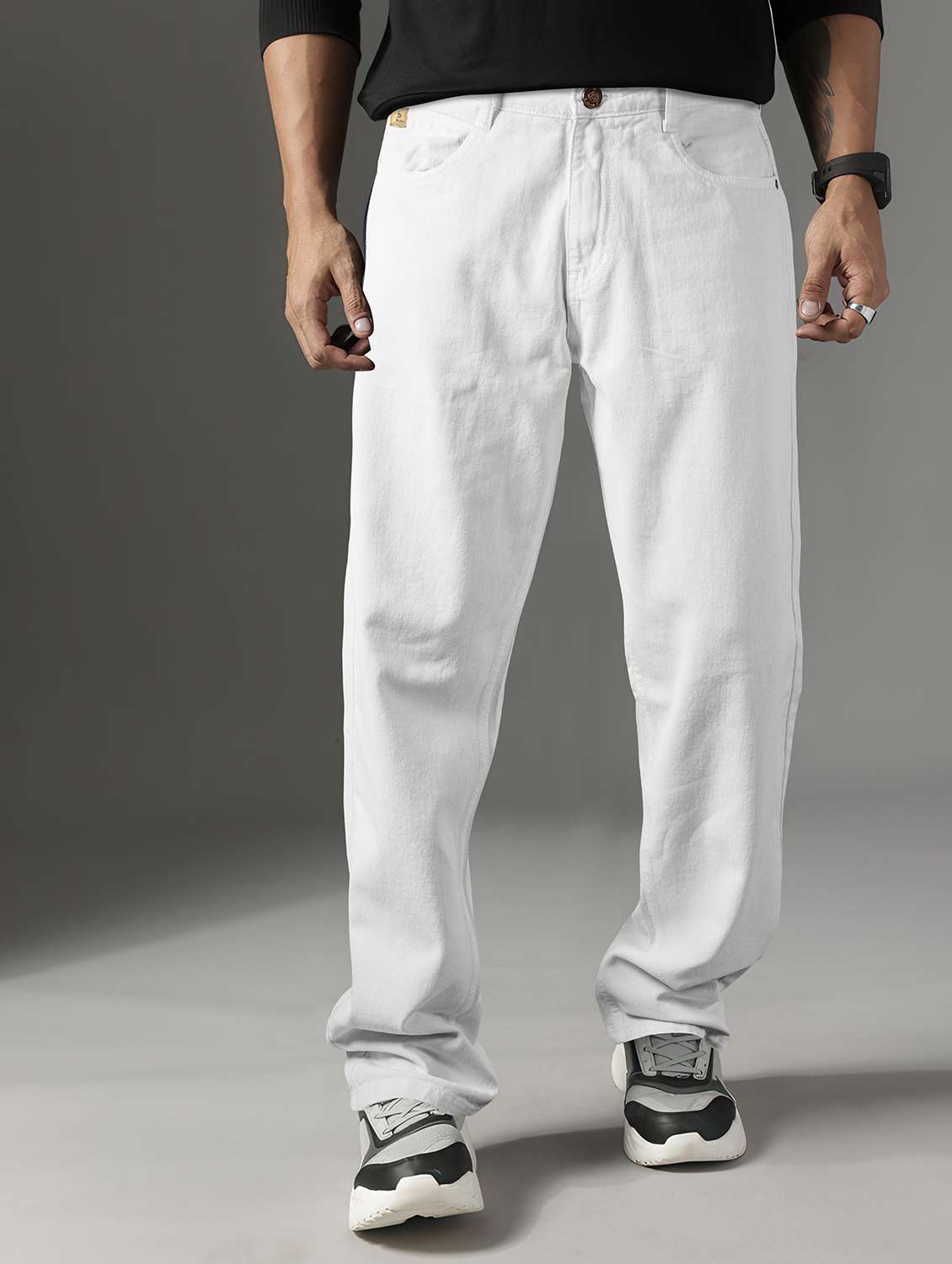 men plain mid rise full length jean