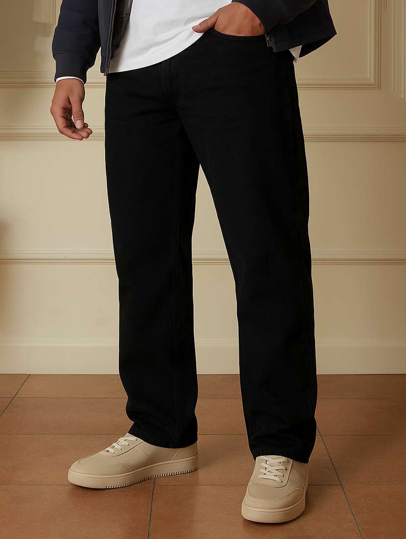 men plain mid rise full length jean