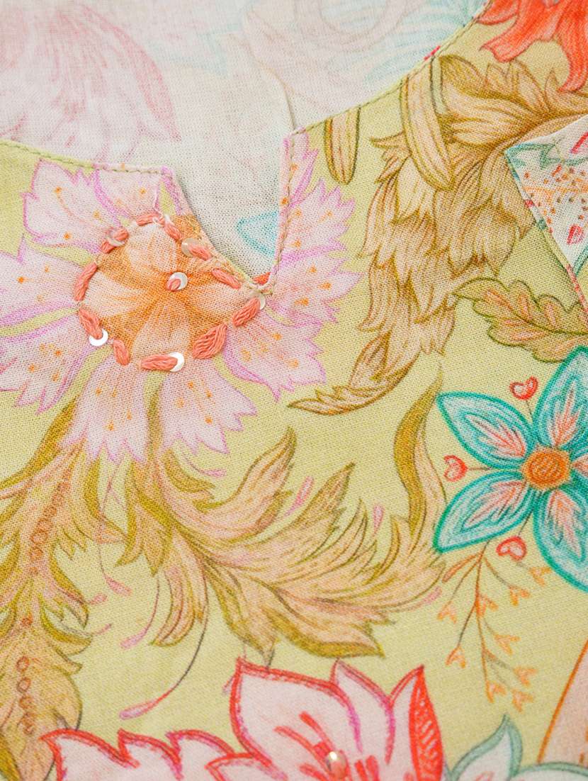 women floral three quarter sleeve straight kurta - 22141607 -  Standard Image - 5