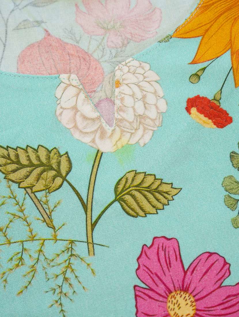 women floral three quarter sleeve straight kurta - 22141609 -  Standard Image - 5