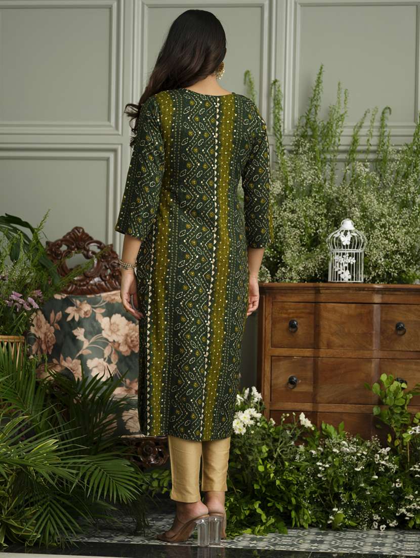 women bandhani three quarter sleeve straight kurta - 22141618 -  Standard Image - 3