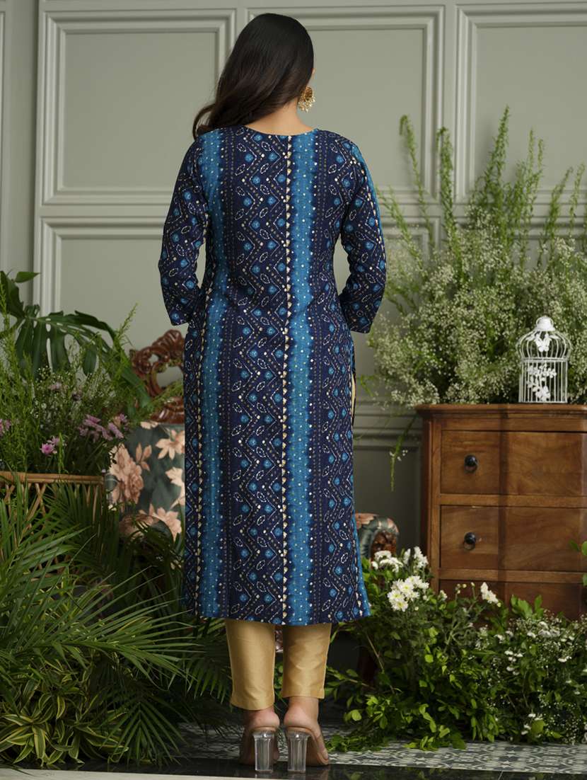 women bandhani three quarter sleeve straight kurta - 22141619 - Standard Image - 3