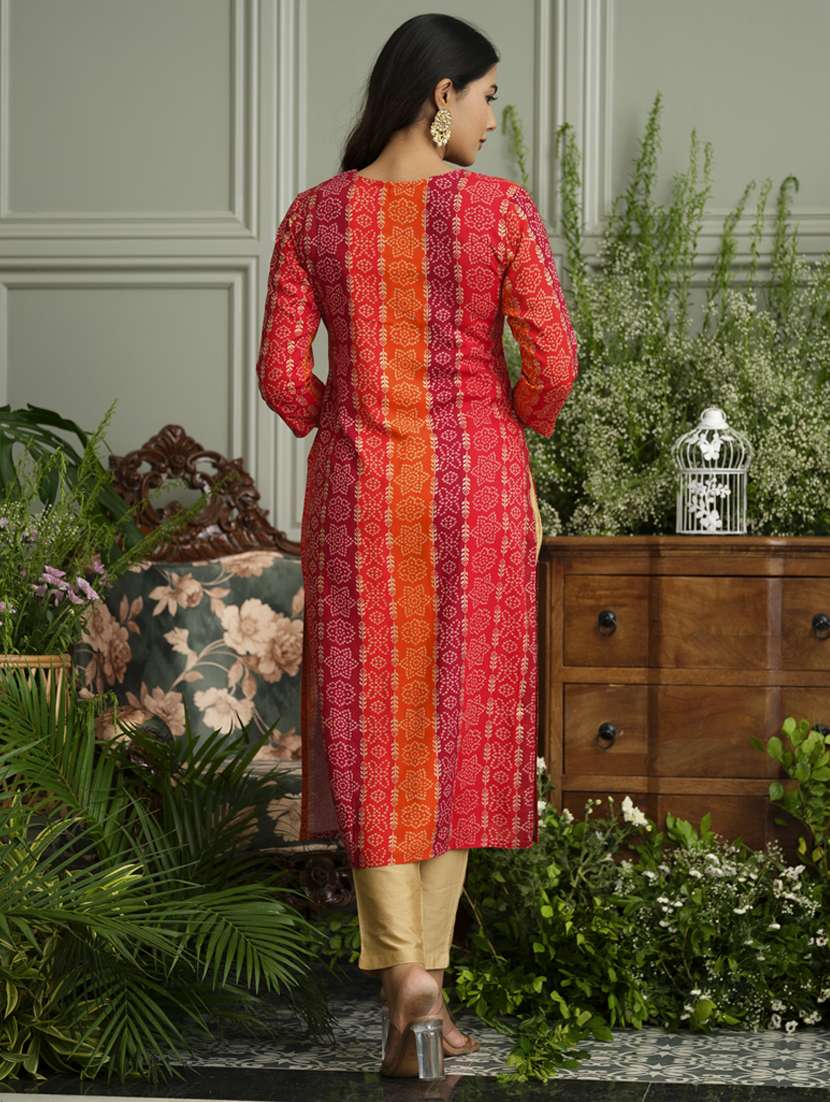 women bandhani three quarter sleeve straight kurta - 22141621 -  Standard Image - 3
