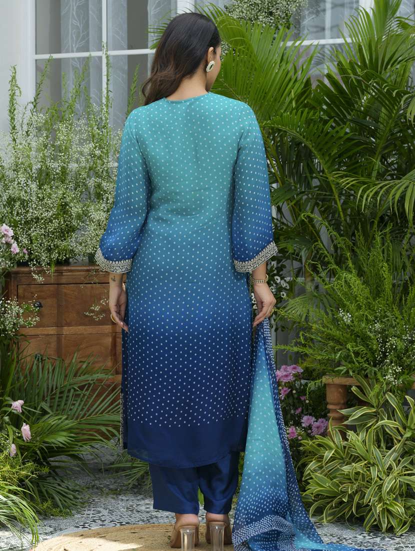 women bandhani long sleeve kurta pant with dupatta set - 22141644 - Standard Image - 3