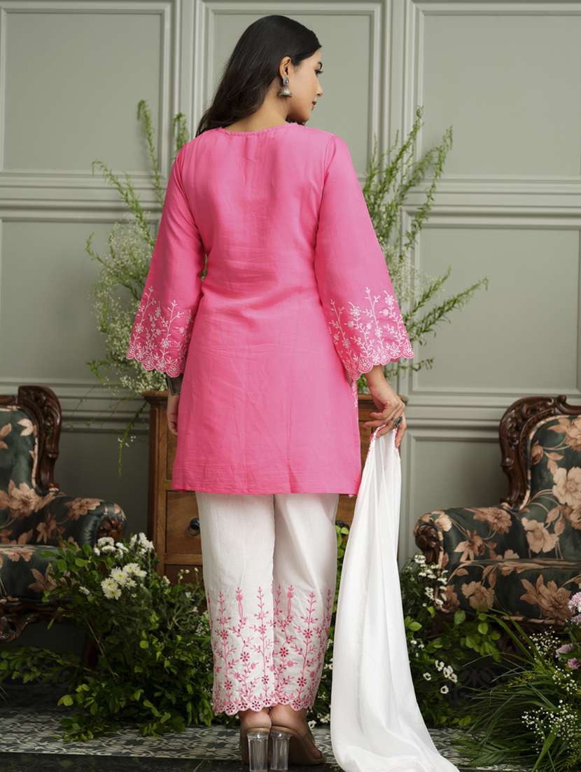 women embroidered three quarter sleeve kurta pant with dupatta set - 22141656 - Standard Image - 3