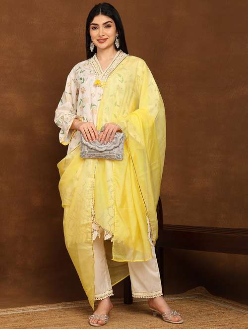 women embroidered long sleeve kurta pant with dupatta set - 22141660 -  Standard Image - 0