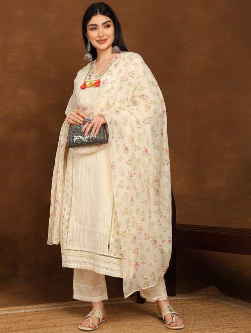 women embroidered long sleeve kurta pant with dupatta set - 22141661 -  Standard Image - 0