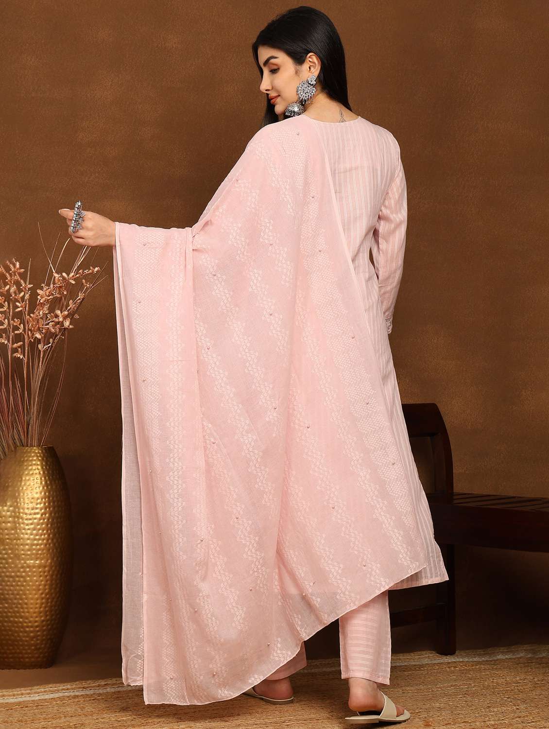 women embroidered three quarter sleeve kurta pant with dupatta set - 22141676 - Standard Image - 3
