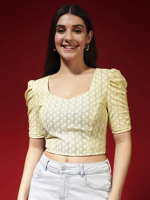 women self design short sleeve crop top - 22141682 -  Standard Image - 0