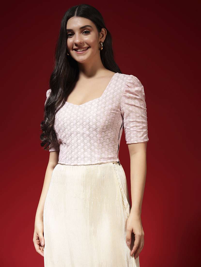 women self design short sleeve crop top - 22141683 -  Standard Image - 3