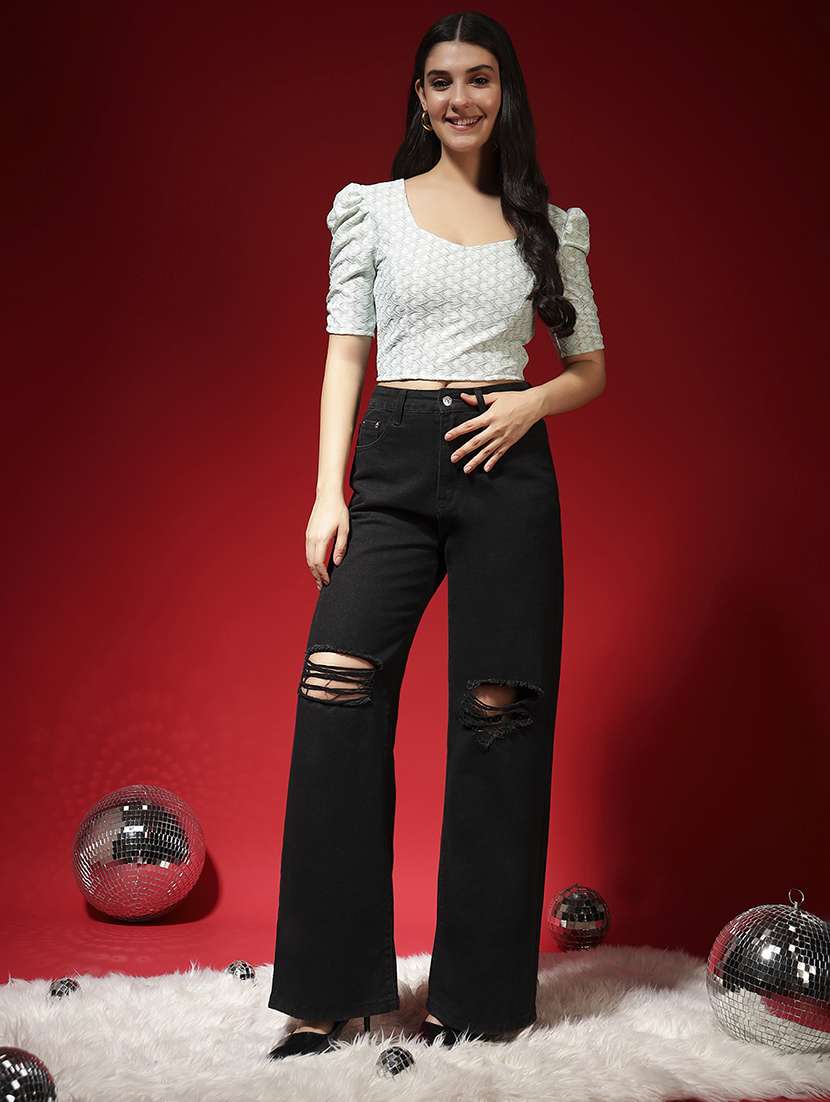 women self design short sleeve crop top - 22141684 -  Standard Image - 5