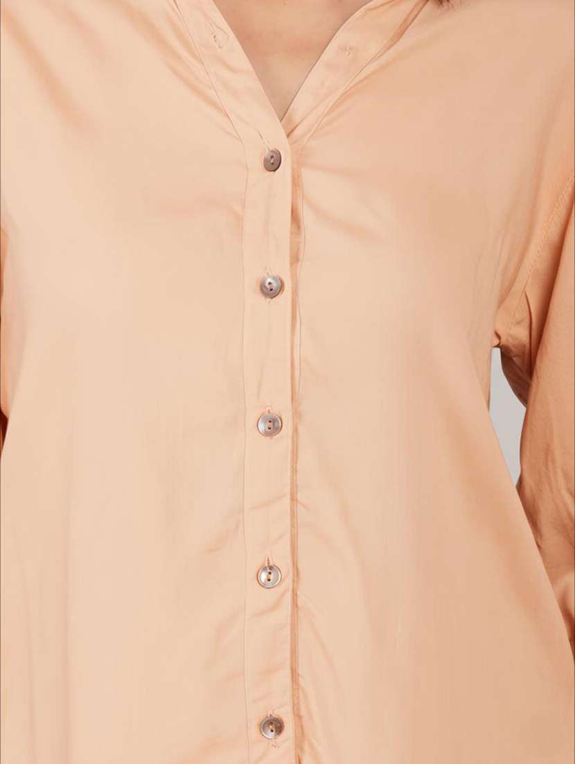 women solid puff sleeve high low shirt - 22141764 - Standard Image - 5