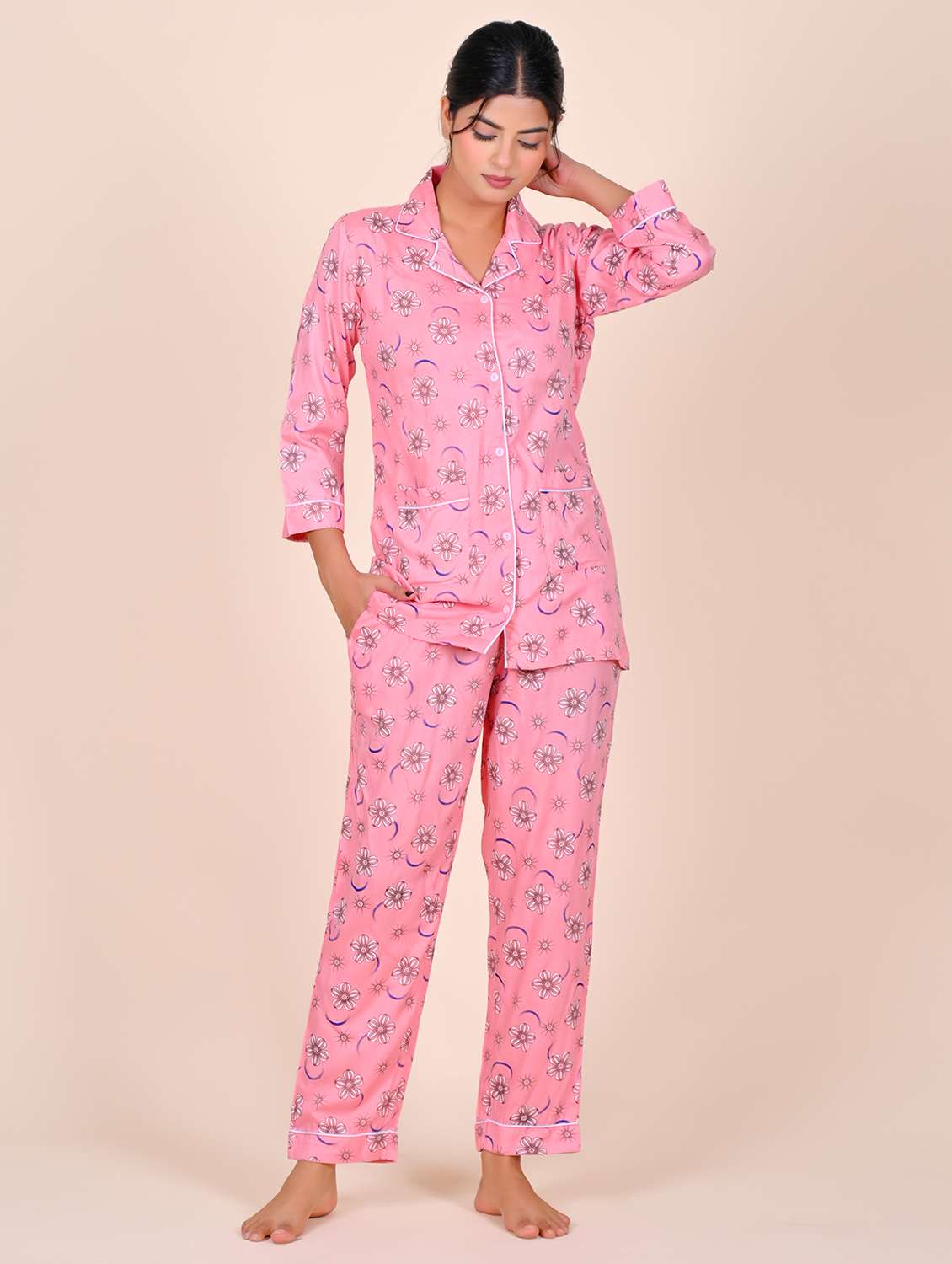 women printed nightwear pyjama set - 22141922 - Zoom Image - 0