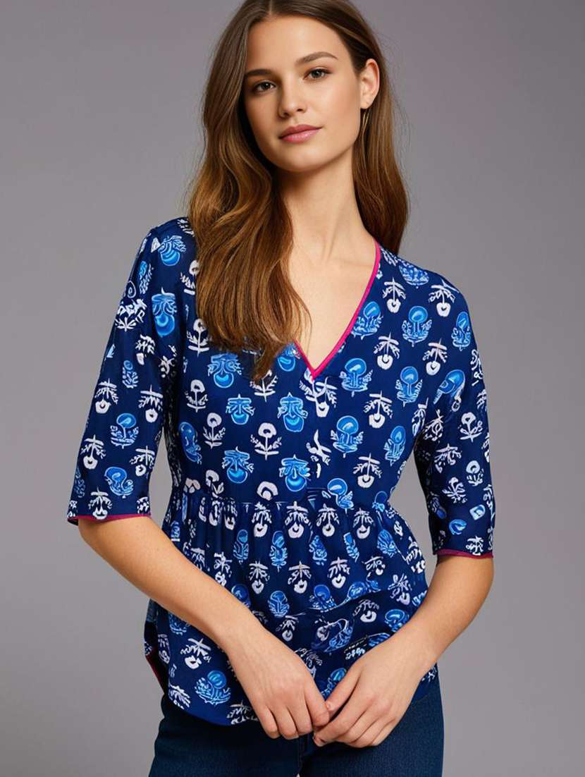 women printed v neck a-line ethnic top - 22141944 -  Standard Image - 3