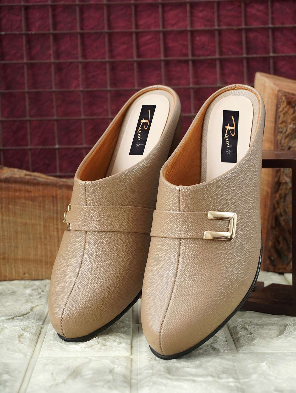 women solid slip on mules