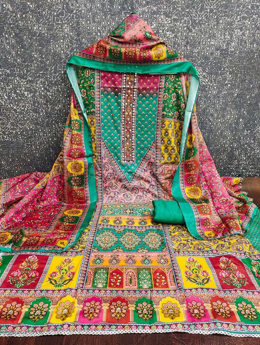 women printed embroidered unstitched suit set