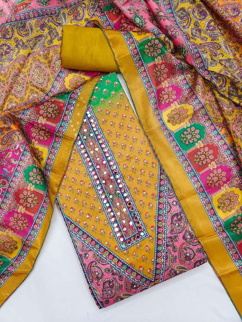 women printed embroidered unstitched suit set - 22142006 -  Standard Image - 3