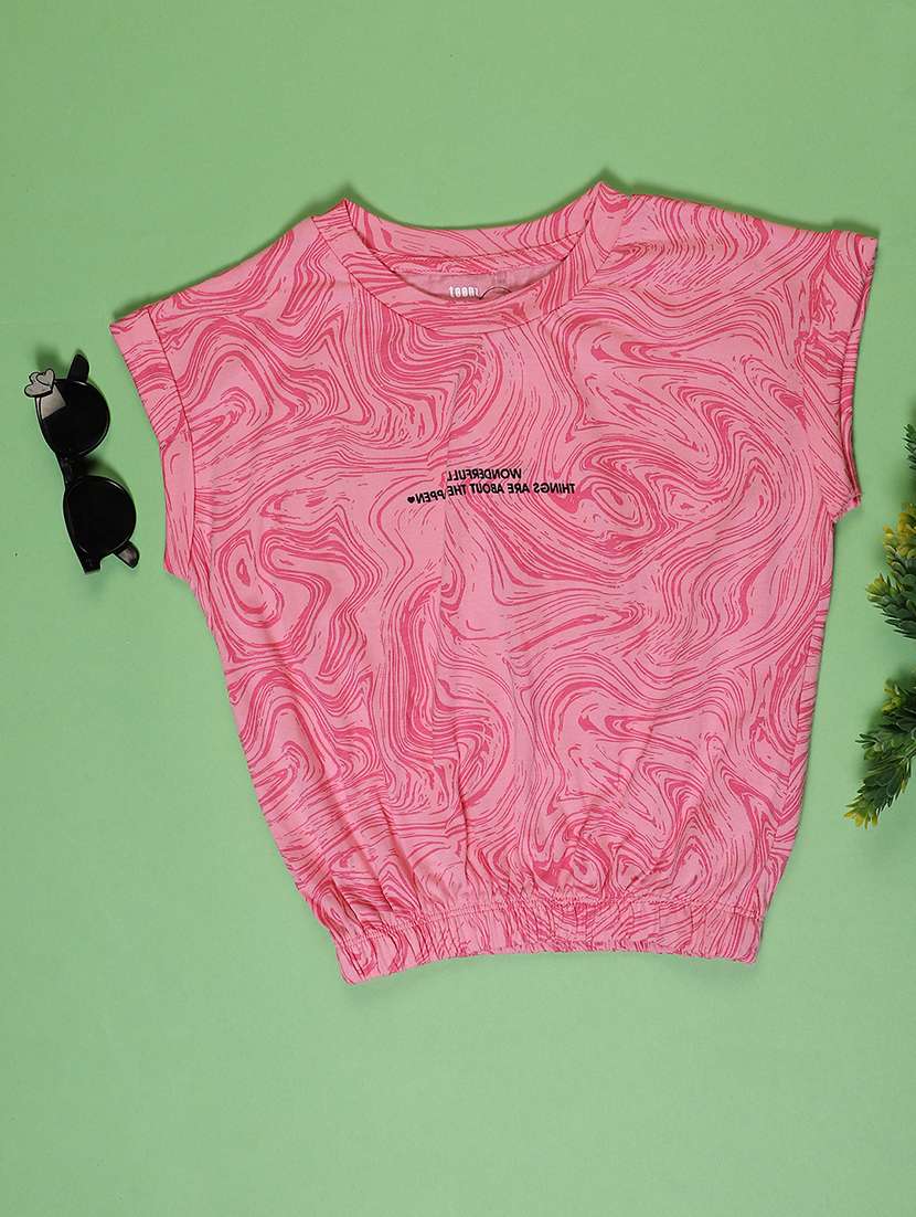 girls pink printed cap sleeve tee
