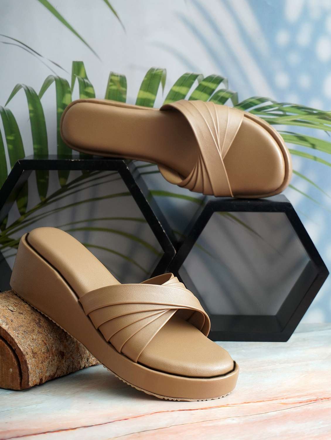 women solid slip on wedge