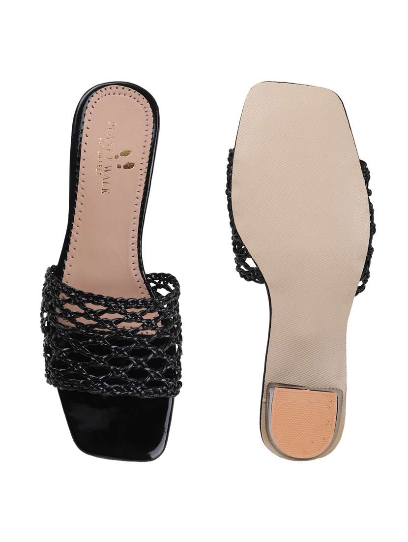black synthetic slip on sandals - 22142053 - Standard Image - 5
