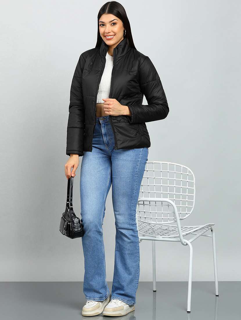 women solid stand collar long sleeve quilted jacket - 22142151 -  Standard Image - 3