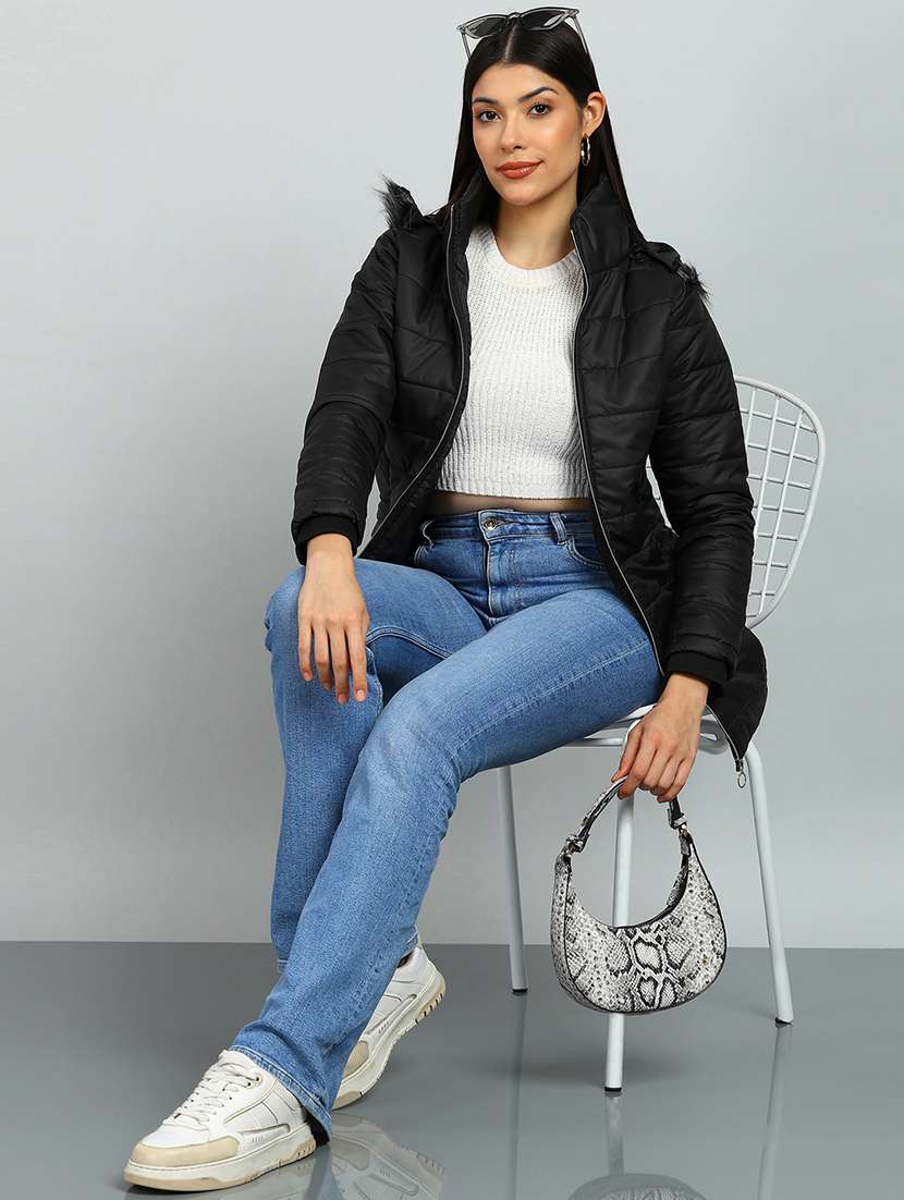 women solid long sleeve hooded quilted jacket - 22142158 -  Standard Image - 3