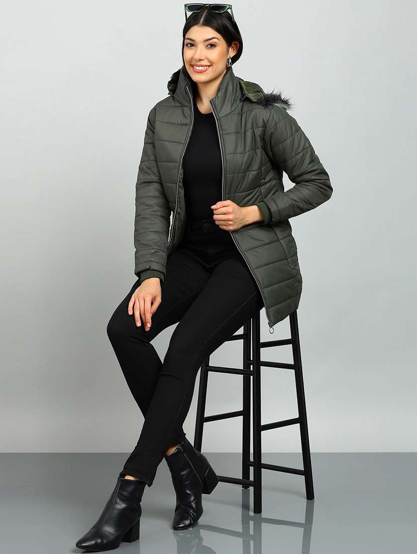 women solid long sleeve hooded quilted jacket - 22142160 -  Standard Image - 3