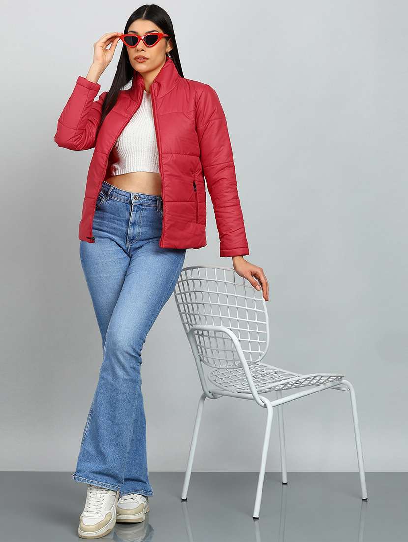 women solid stand collar long sleeve quilted jacket - 22142172 -  Standard Image - 3