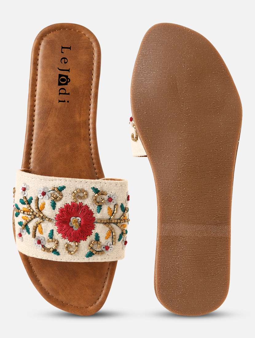 women embroidered slip on sandal - 22142185 - Standard Image - 3