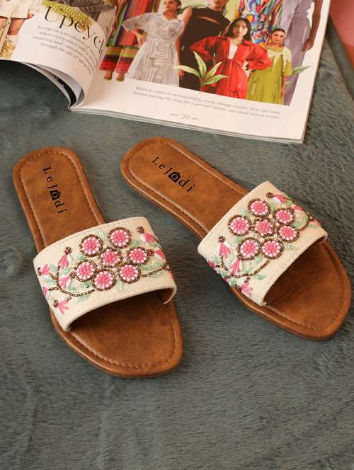 women embroidered slip on sandal - 22142186 - Standard Image - 0