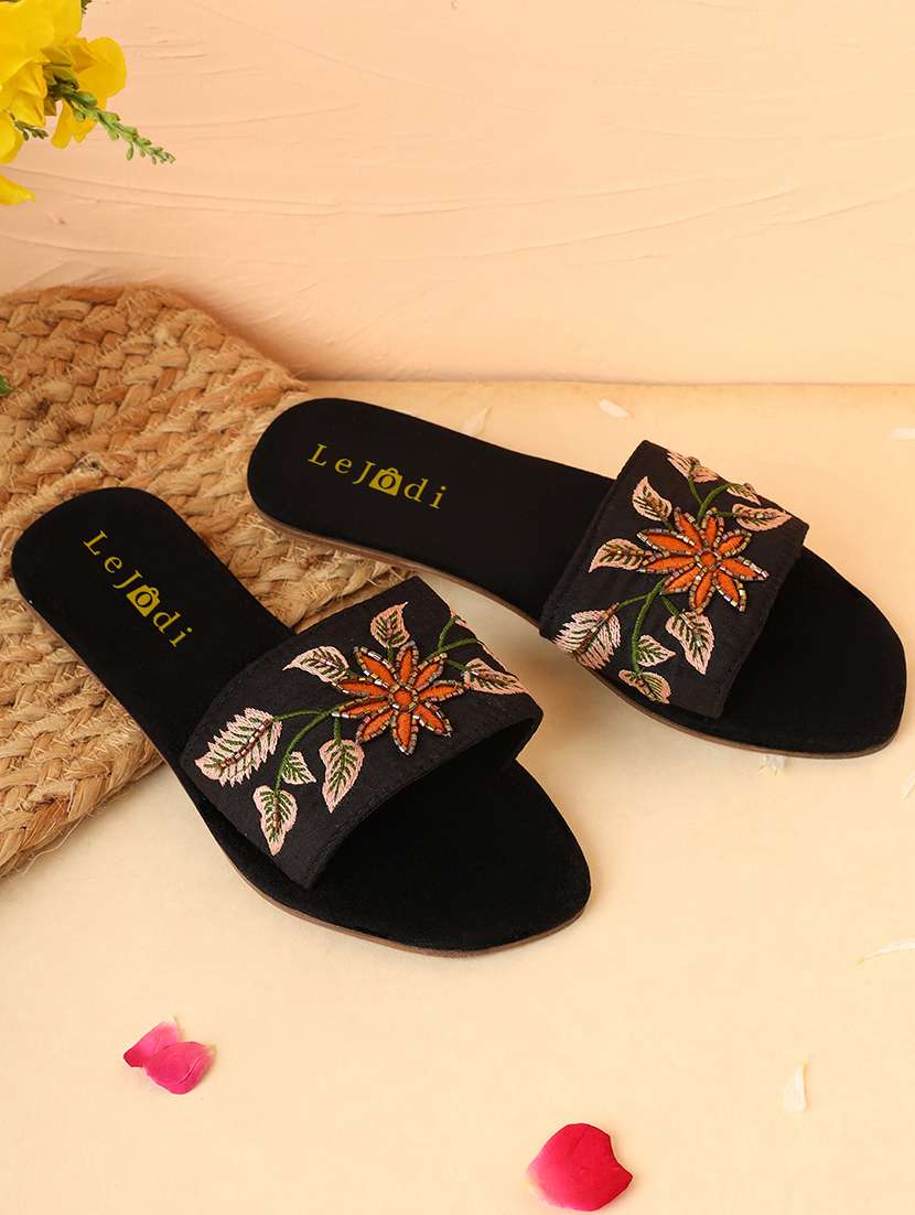 women embroidered slip on sandal