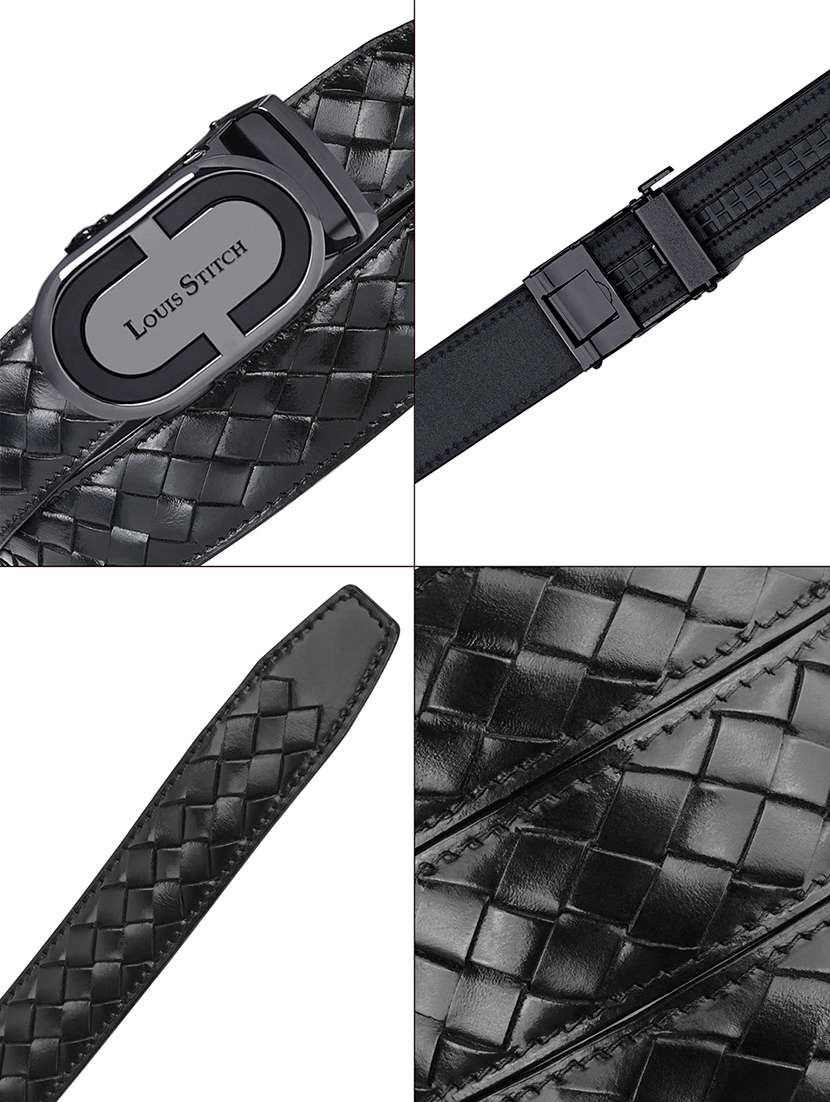 men's black leather automatic buckle weaved belt - 22142203 -  Standard Image - 5