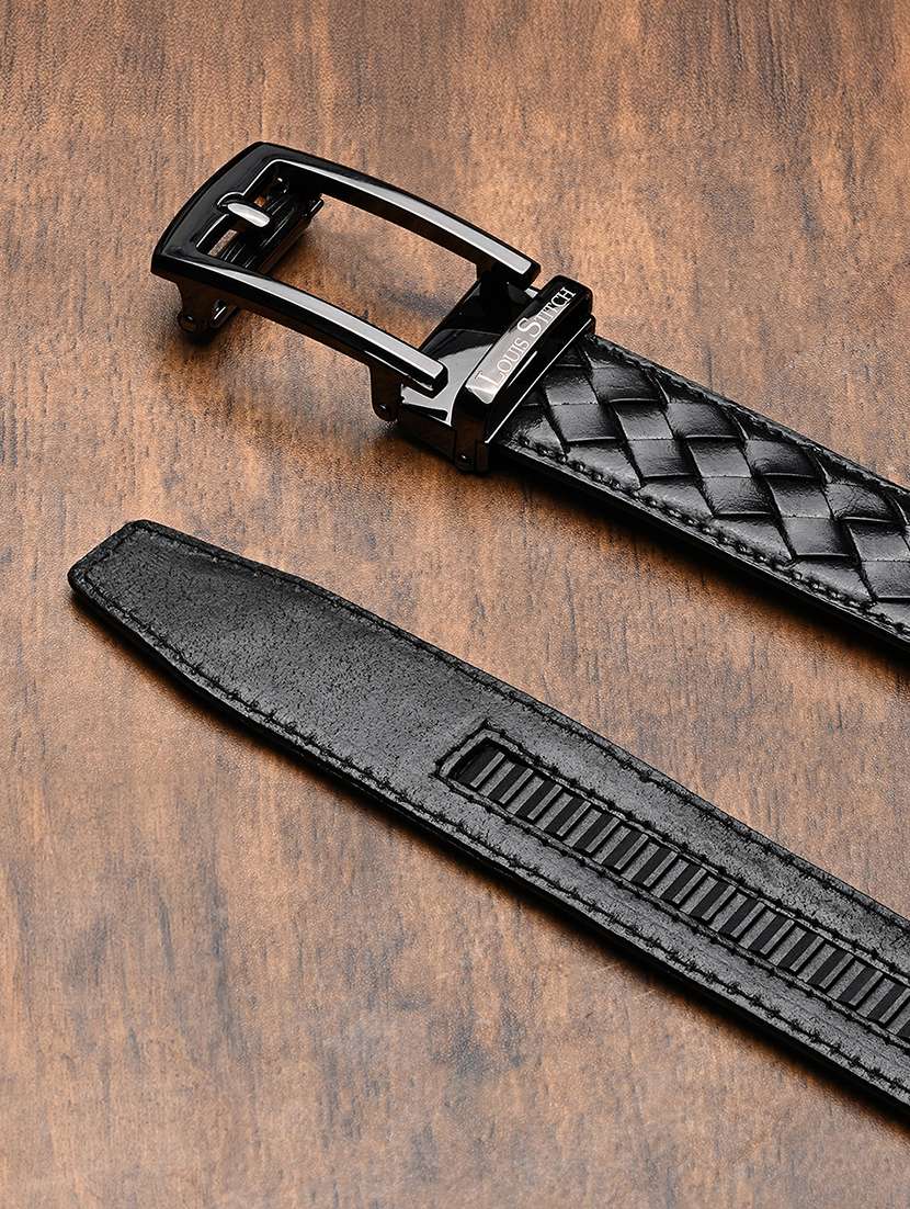 men's black braided leather automatic buckle belt - 22142204 -  Standard Image - 3