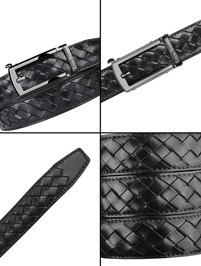 men's black braided leather automatic buckle belt - 22142204 -  Standard Image - 5