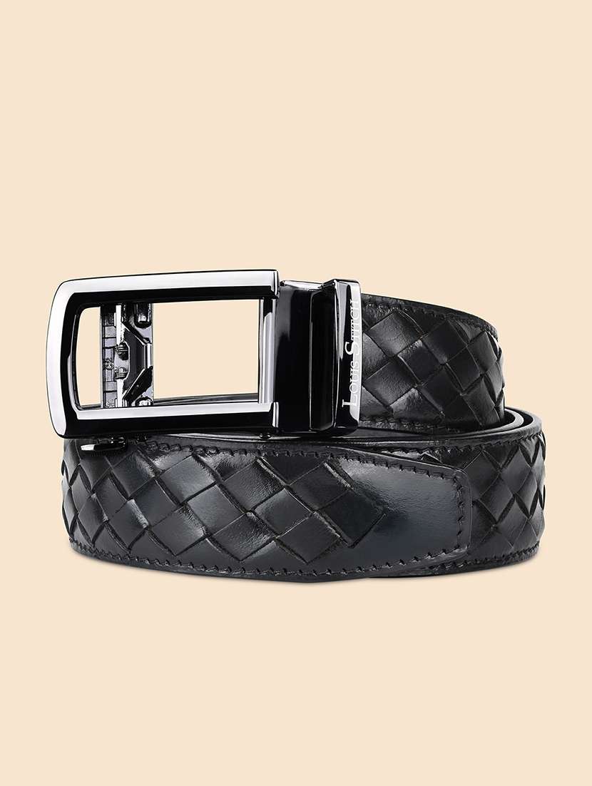 black leather woven design automatic buckle belt