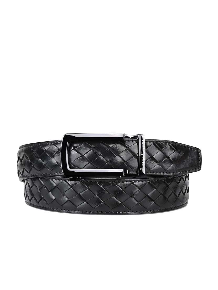 black leather woven design automatic buckle belt - 22142205 -  Standard Image - 3