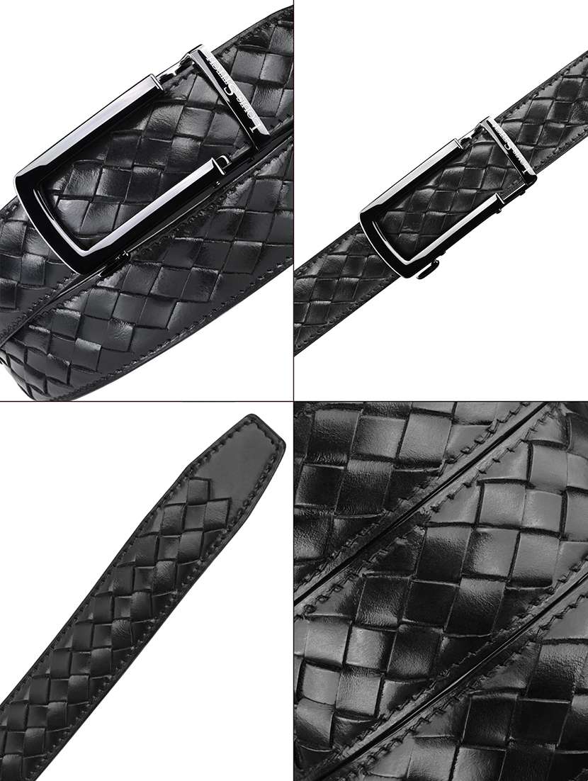 black leather woven design automatic buckle belt - 22142205 -  Standard Image - 5