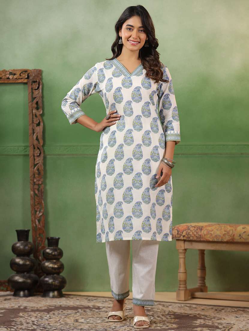women paisley three quarter sleeve straight kurta