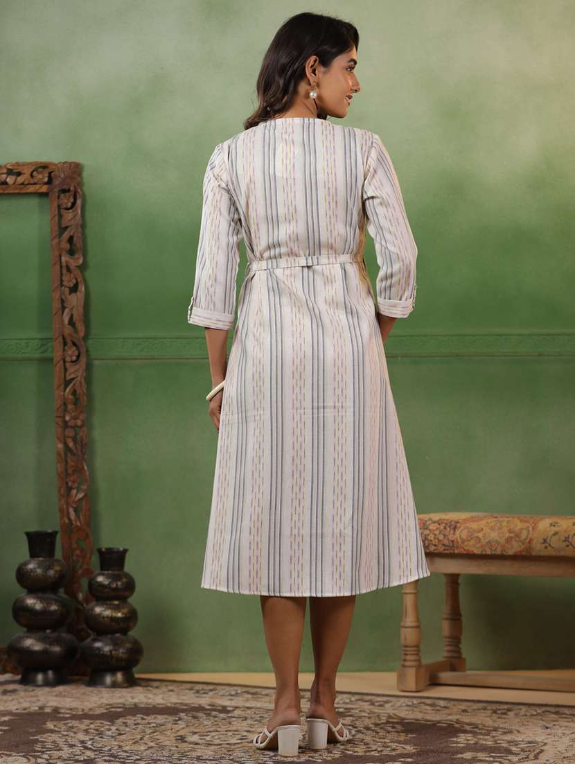 women striped three quarter sleeve angrakha ethnic dress - 22142209 -  Standard Image - 3