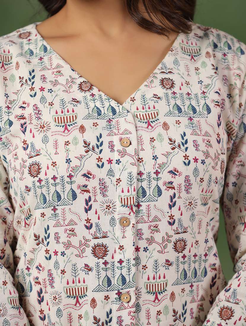 women printed three quarter sleeve a-line kurta - 22142210 -  Standard Image - 5