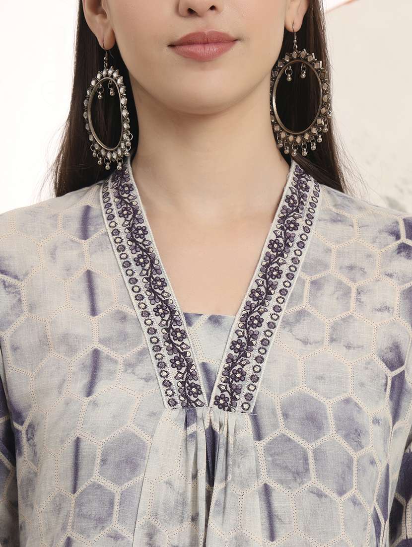 women printed three quarter sleeve a-line ethnic dress - 22142211 -  Standard Image - 5