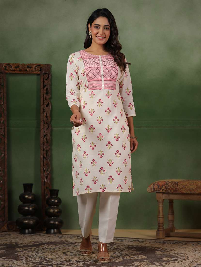 women floral three quarter sleeve straight kurta
