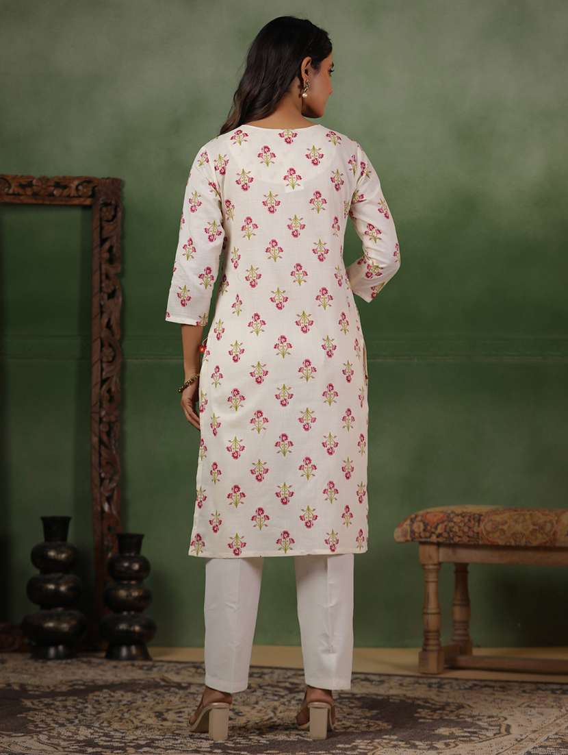 women floral three quarter sleeve straight kurta - 22142214 -  Standard Image - 3