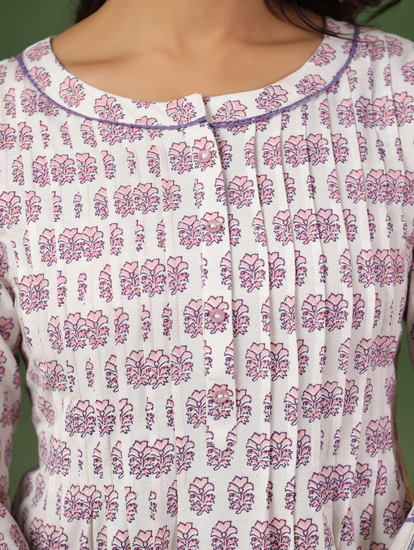 women printed three quarter sleeve a-line kurta - 22142216 -  Standard Image - 5