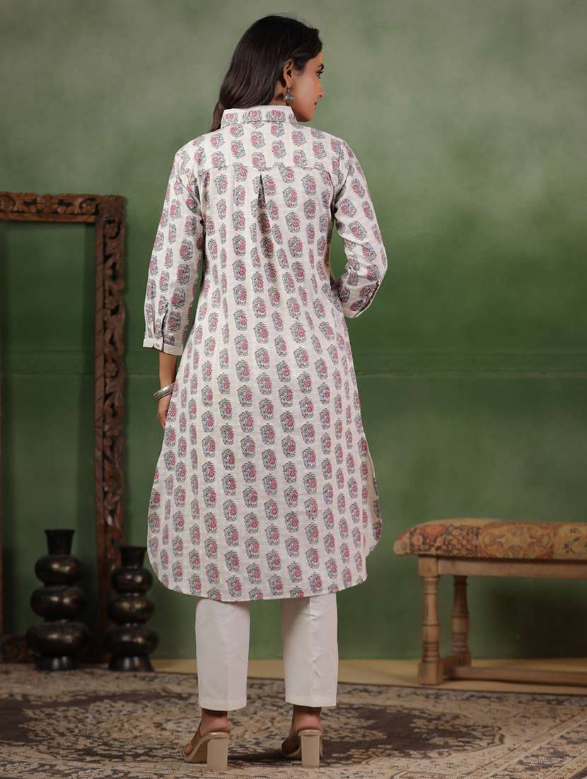 women floral three quarter sleeve a-line kurta - 22142217 -  Standard Image - 3