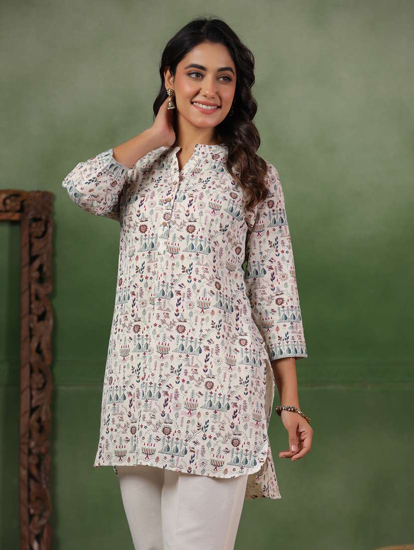 women printed three quarter sleeve straight kurti - 22142220 -  Zoom Image - 0